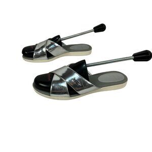 Cole Haan Womens Metallic Silver Slide Sandals Size 9.5 B Leather Upper